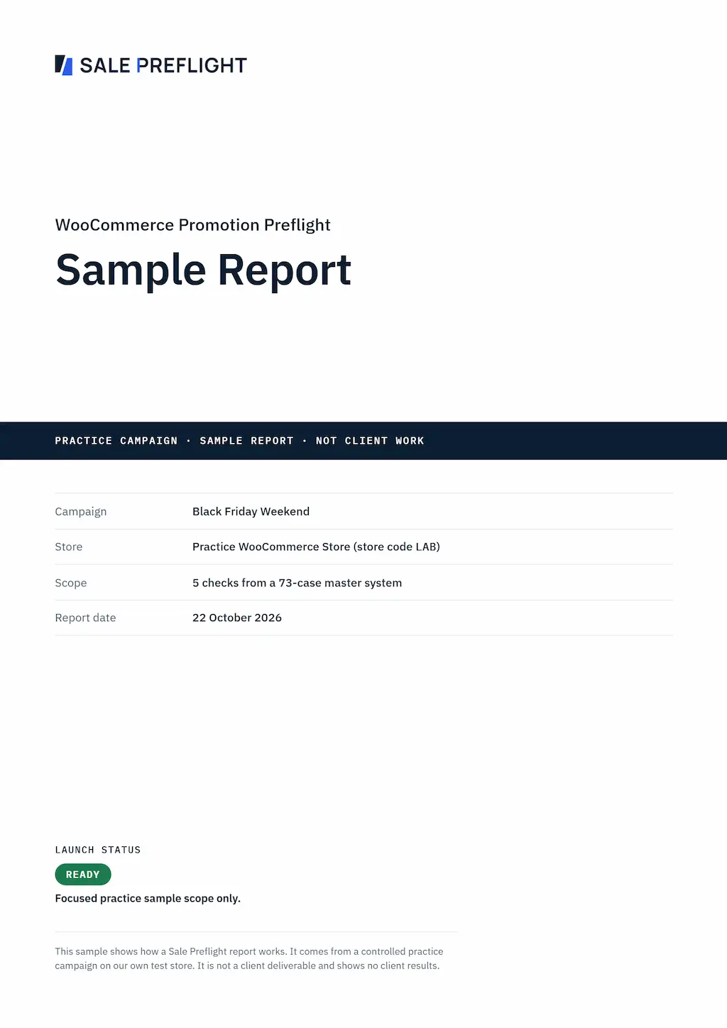 Cover of the Sale Preflight WooCommerce Promotion Preflight sample report